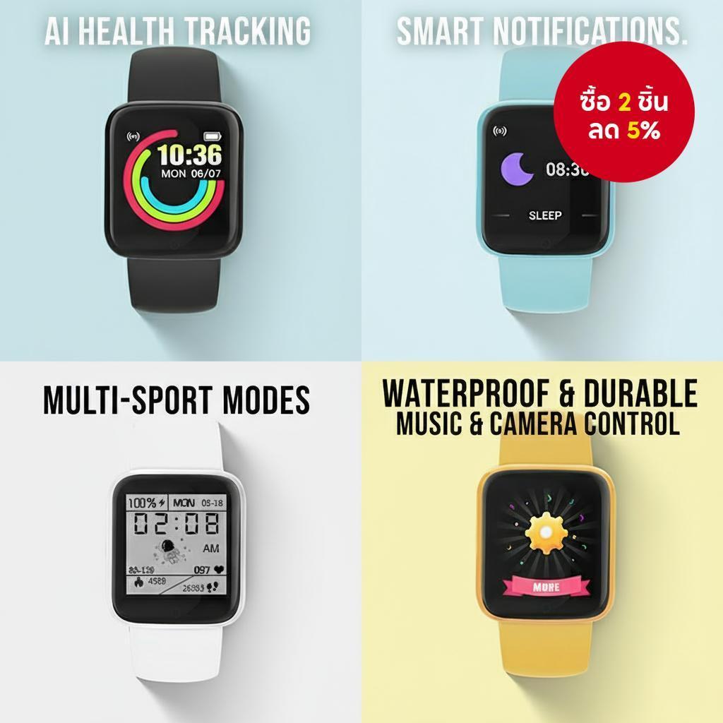 นาฬิกาสมาร์ทวอทช์ Y68 สําหรับเด็ก สีดํา สําหรับเด็กชายและหญิง ของขวัญคริสต์มาส