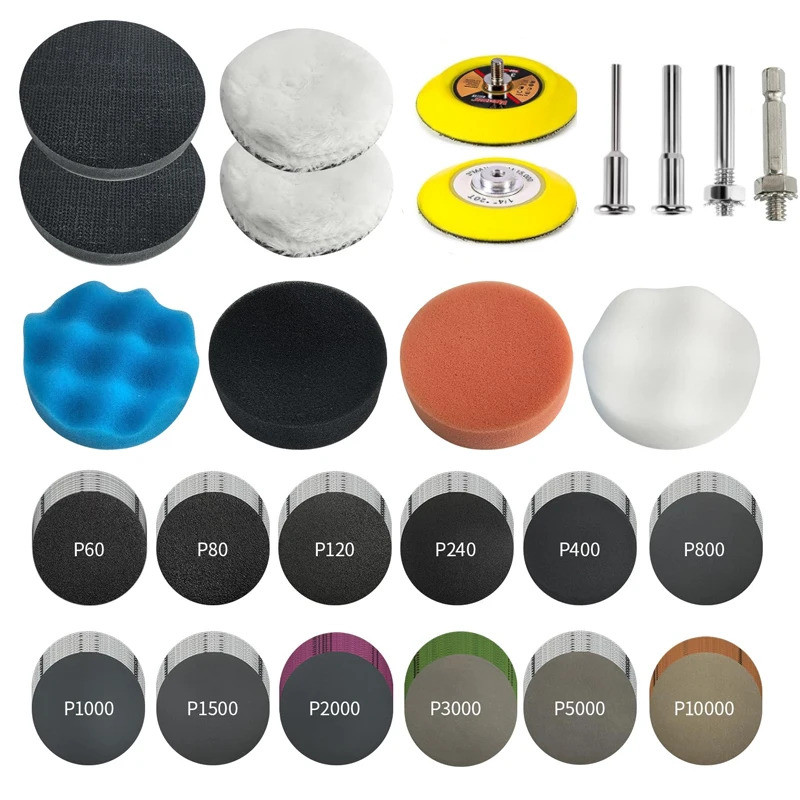 134Pcs 3Inch Sanding Disc Polishing Kit with Buffing Pad, Headlight Restoration Kit Sandpaper, for P