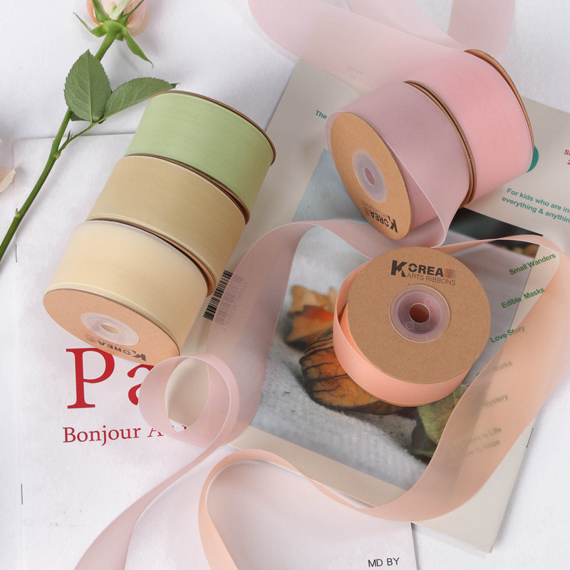 2.5 ซม.สิ่งทอลายทแยงหนาแน่นสานผ้ากอซหิมะริบบิ้น ฮาซี่ ออร์แกนซ่า เยลลี่ผ้ากอซ ทําเอง โบว์อุปกรณ์ผม