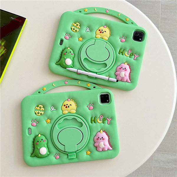 เคส ipad gen10 case ipad air5 น่ารักหยิกไดโนเสาร์น้อย ไอแพด10 แท็บเล็ตพีซีป้องกันกรณีวงเล็บหมุน อากา