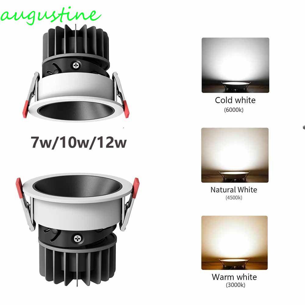 AUGUSTINE ดาวน์ไลท์ LED, ไฟสปอตรอบลง, ประหยัดพลังงานแบบฝังทนทาน 7W 10W 12W โคมไฟเพดานห้องนอน