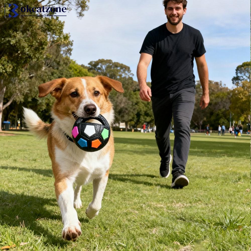 OKCATZONE สัตว์เลี้ยงฟุตบอลของเล่น Tough Interactive Squeaky Ball ของเล่นสําหรับสุนัขทนทาน Chew ของเ