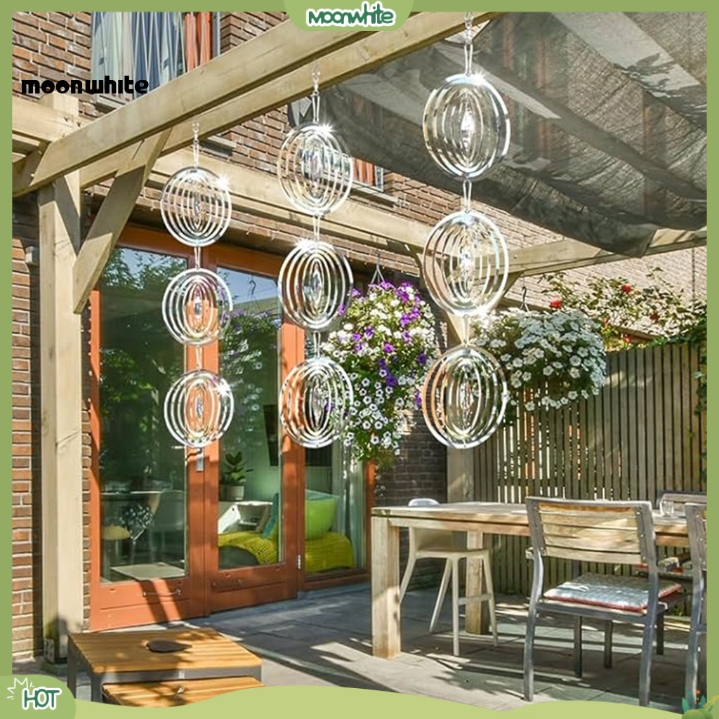 [MOONWHITE] 3d Round Wind Spinner Garden Wind Spinner สีสันสะท้อนแสงโลหะ Bird Deterrent Wind Spinner