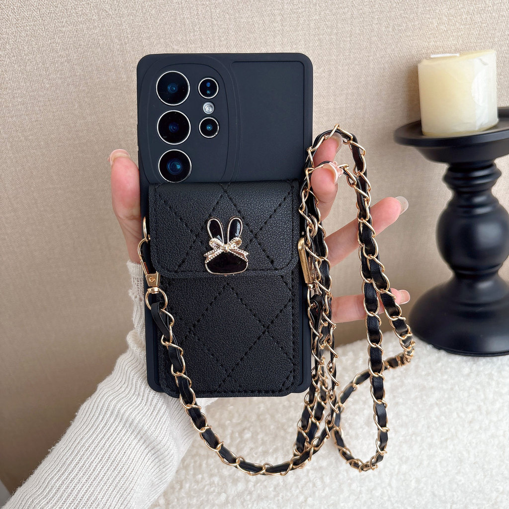 Crossbody หนัง lanyard กระต่ายน่ารักการ์ด Holde เคสโทรศัพท์สําหรับ Samsung A05 A05S A06 A15 A25 A34 