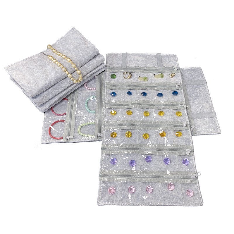 Multi-Grid สร้อยคอเครื่องประดับกระเป๋าซิปกระเป๋าสตางค์กระเป๋าเครื่องประดับ PVC ลายสก๊อตกระเป๋าแบบพกพ