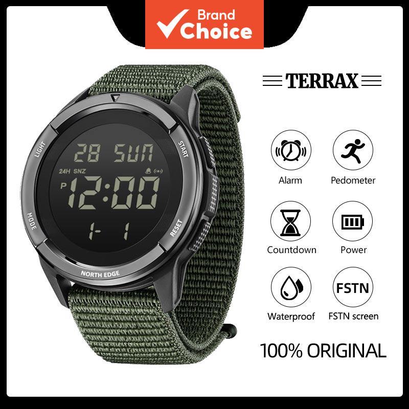 TERRAX NORTH EDGE Mens นาฬิกาดิจิตอลทหาร 50M กันน้ํากีฬากลางแจ้งว่ายน้ํานาฬิกาจับเวลานับถอยหลังแสงสวมใส่ทุกวันอินเทรนด์อเนกประสงค์