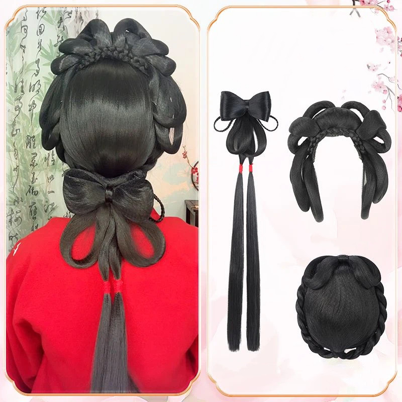 Hanfu Headdress เครื่องแต่งกายโบราณวิกผม Made in Tang Fengming อ่อนโยน All-Match ด้านหลังหัวหางเพลงเล็กน้อย Made กลับความดัน Recovery วิกผม Bun