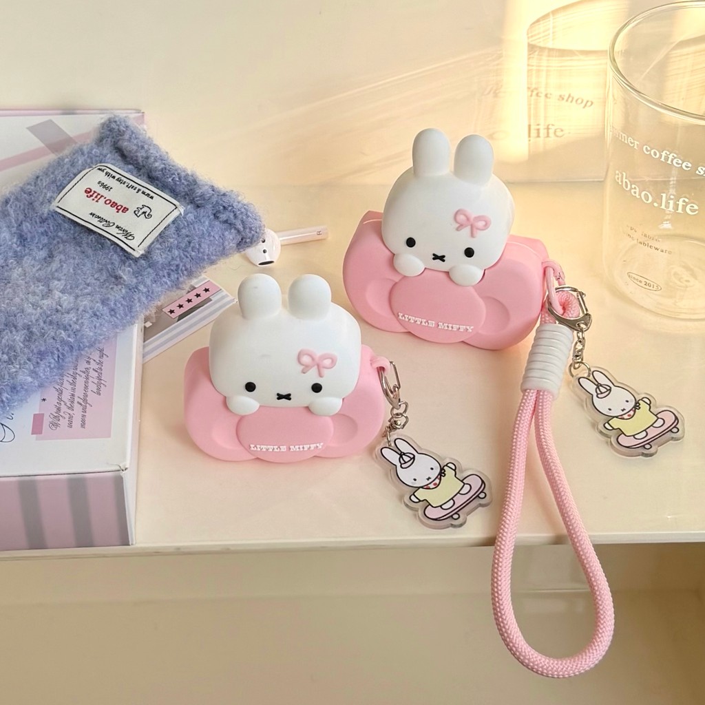 สําหรับ AIRPODS 4ANC PRO3 1 2 ฝาครอบป้องกันโบว์ Miffy กระต่ายการ์ตูน 3D ซิลิโคนปลอกหูฟังกรณี
