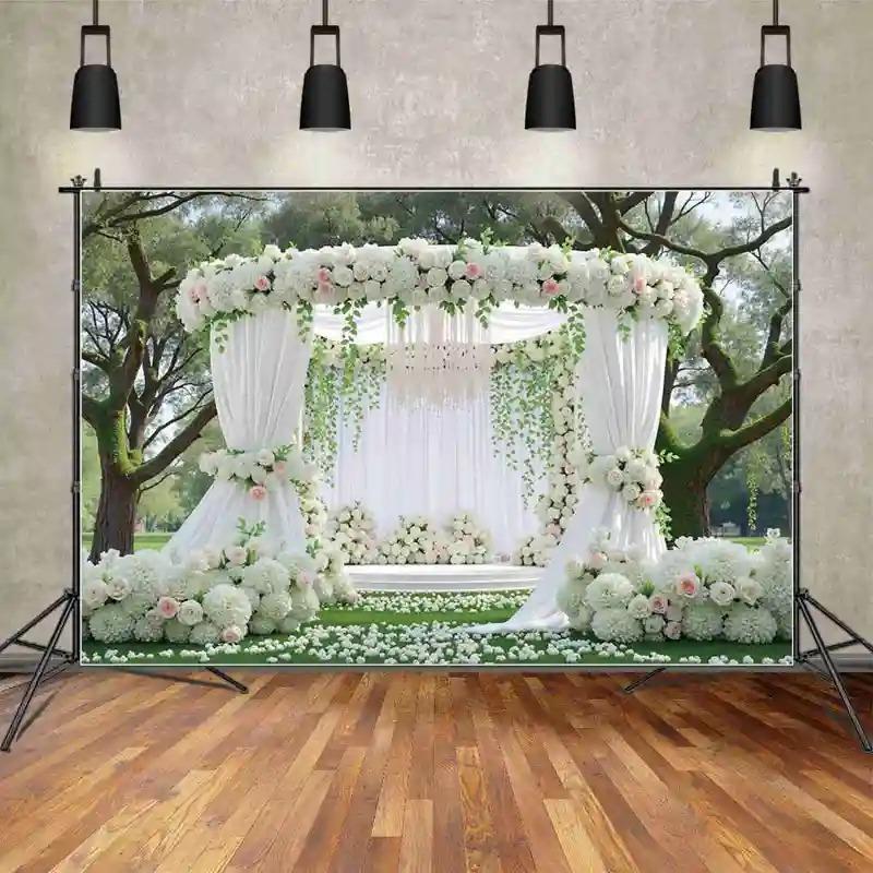 Photo studio background cloth, forest-themed wedding photography, European-style archway outdoor sce
