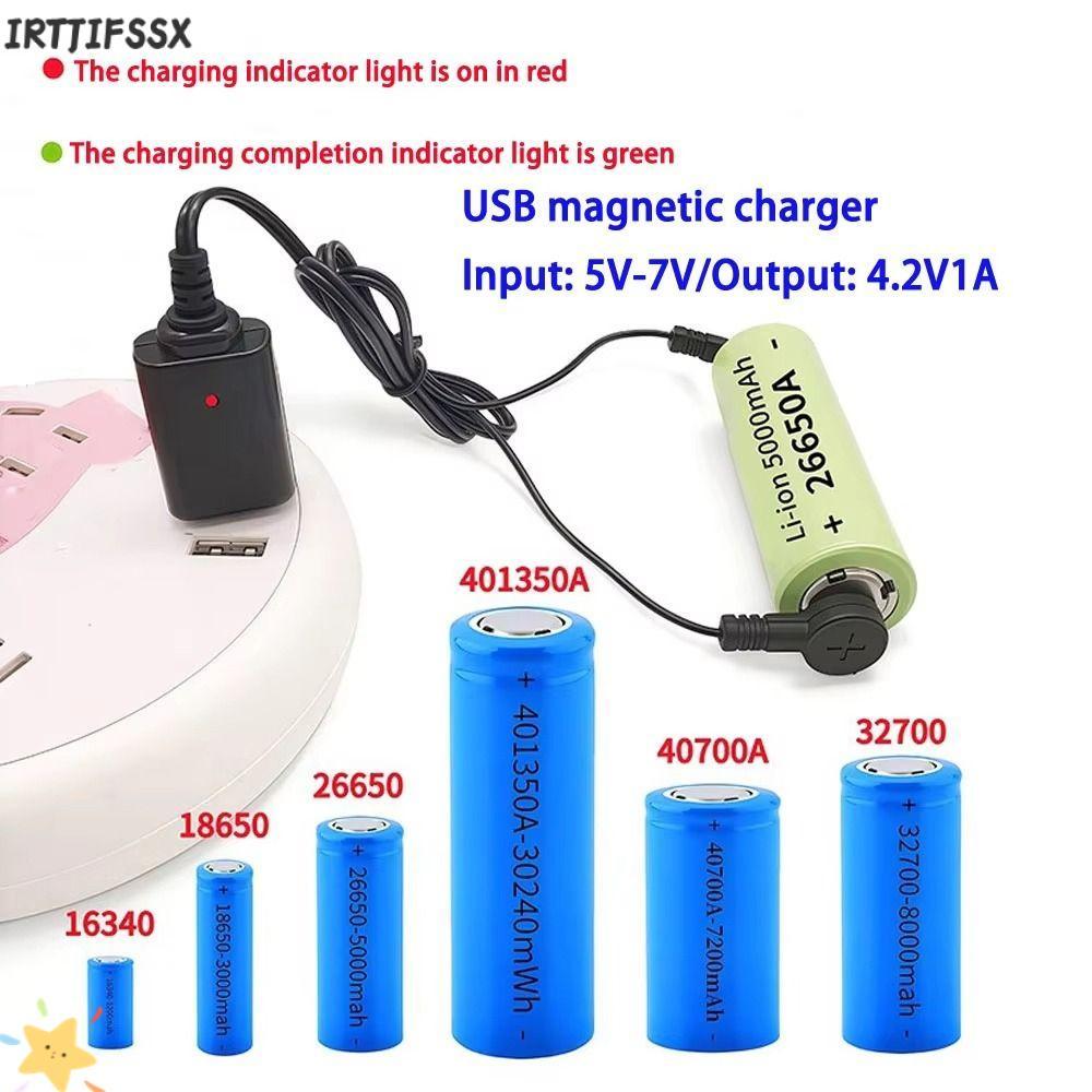 IRTJIFSSX 1 ชิ้นแบตเตอรี่ชาร์จ, Universal USB แบตเตอรี่ลิเธียม Charger,ทนทาน 3.7V 4.2V Magnetic USB Magnetic Chargerสําหรับ 18650 16340 26650 แบตเตอรี่