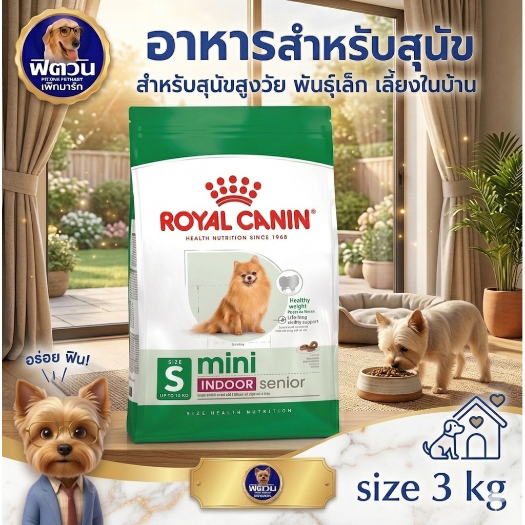 ROYAL CANIN MINI INDOOR (SENIOR)  สุนัขสูงวัย 8 ปีขึ้นไป พันธ์เล็ก 3 กิโลกรัม{อาหารสุนัขเม็ด}