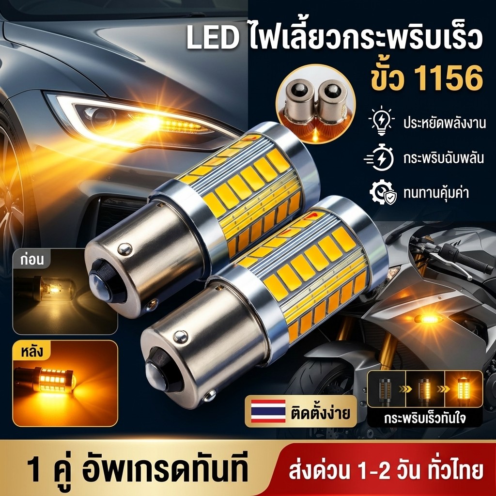 หลอดไฟเลี้ยวหลัง LED 33 ชิพ แสงสีส้มอำพัน ขั้วบิด 1156 DC12V. จำนวน (1หลอด) #กระพริบเร็วทุกจุด ส่งจากไทย