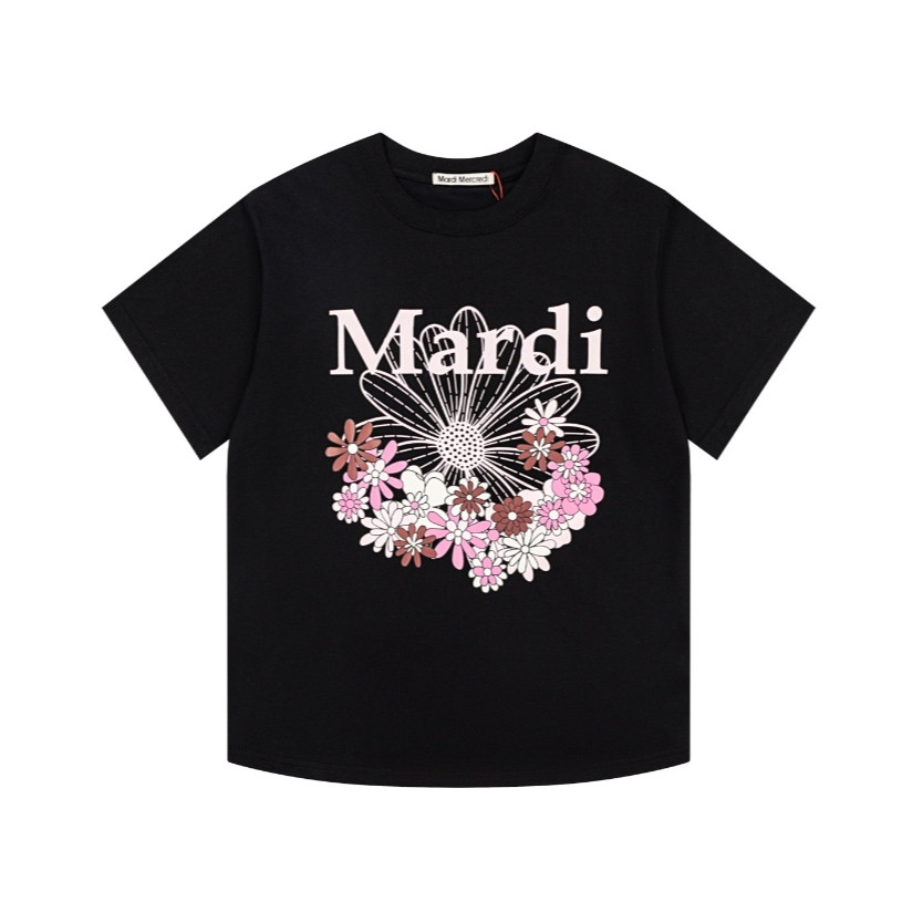 Madi American daisy Color small letter พิมพ์เสื้อยืดแขนสั้นผู้หญิงเสื้อคอกลม