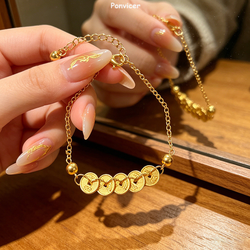 COD🌸กำไลข้อมือโซ่ประดับเพชร พู่เหรียญ ปรับขนาดได้ ดีไซน์สวยหรู ใส่ได้ทุกวัน เหมาะเป็นของขวัญ