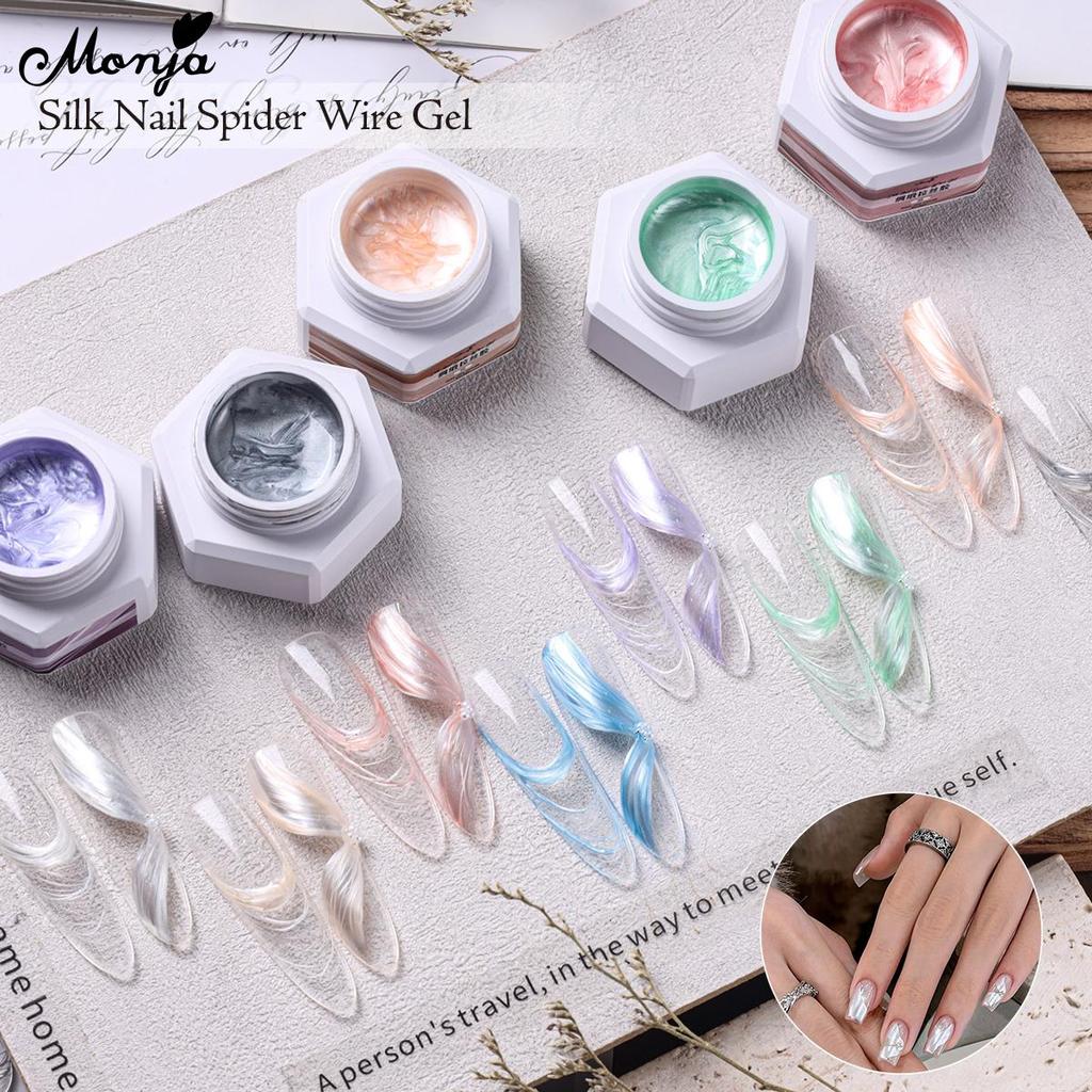 Monja 5 ml/กล่องเล็บ Spider UV เจลโปแลนด์สีซาติน Pearlescent ผ้าไหม Smooth Shine สะท้อนแสง Elastic