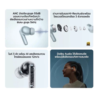 Xiaomi REDMI Buds 8 Pro หูฟังบลูทูธ ระบบไดรเวอร์ 3 ตัว ระบบตัดเสียงรบกวน (ANC) สูงสุด 55dB | Dolby Audio