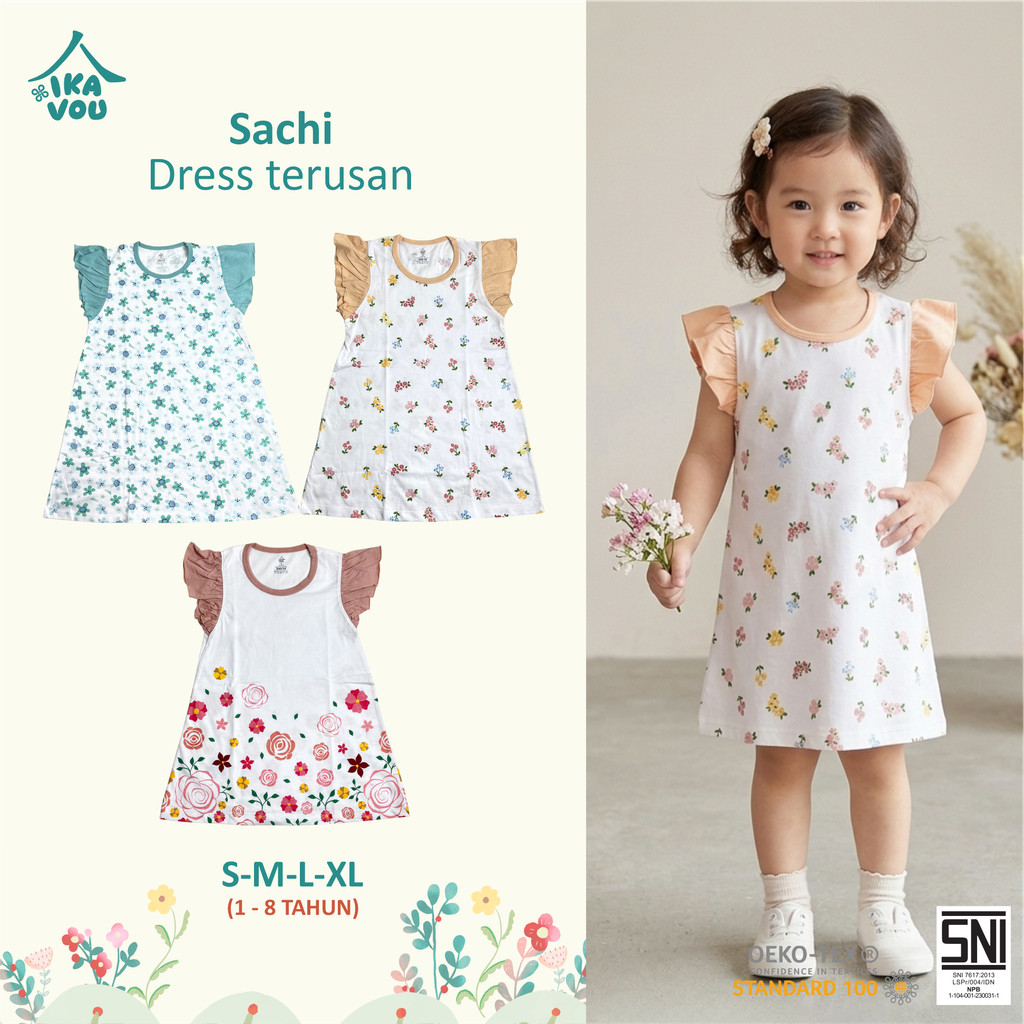 Ikavou Sachi Floral Motif Dress for Girls Picasso OEKO-TEX 1 - 8 ปี