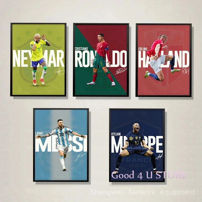 World ที่มีชื่อเสียงฟุตบอลผู้เล่นฟุตบอล Star R-Ronaldo กีฬาโปสเตอร์ผ้าใบภาพวาด Nordic Wall Art ภาพ H