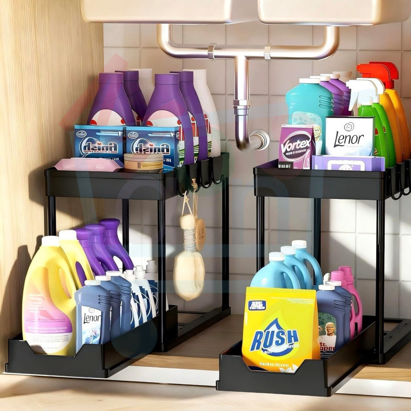 Pull-Out ตู้ 40x30x11 ซม.ภายใต้ Sink Organizer ลิ้นชักเลื่อนชั้นวางสําหรับห้องครัว Panry ห้องน้ํา Office Storage ภายใต้อ่างล้างจาน