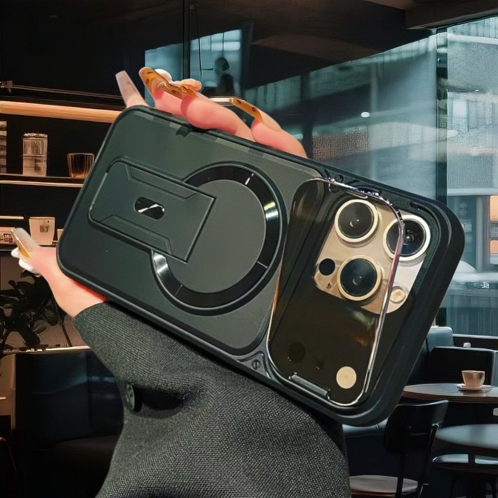 เคสโทรศัพท์หรูหรา เหมาะสําหรับ iPhone 17 12 13 14 15 16 11 Pro Max Air ในตัวขาตั้งพับ Creative Flip เลนส์ป้องกันลายนิ้วมือแม่เหล็กกันกระแทกกลับกรณี