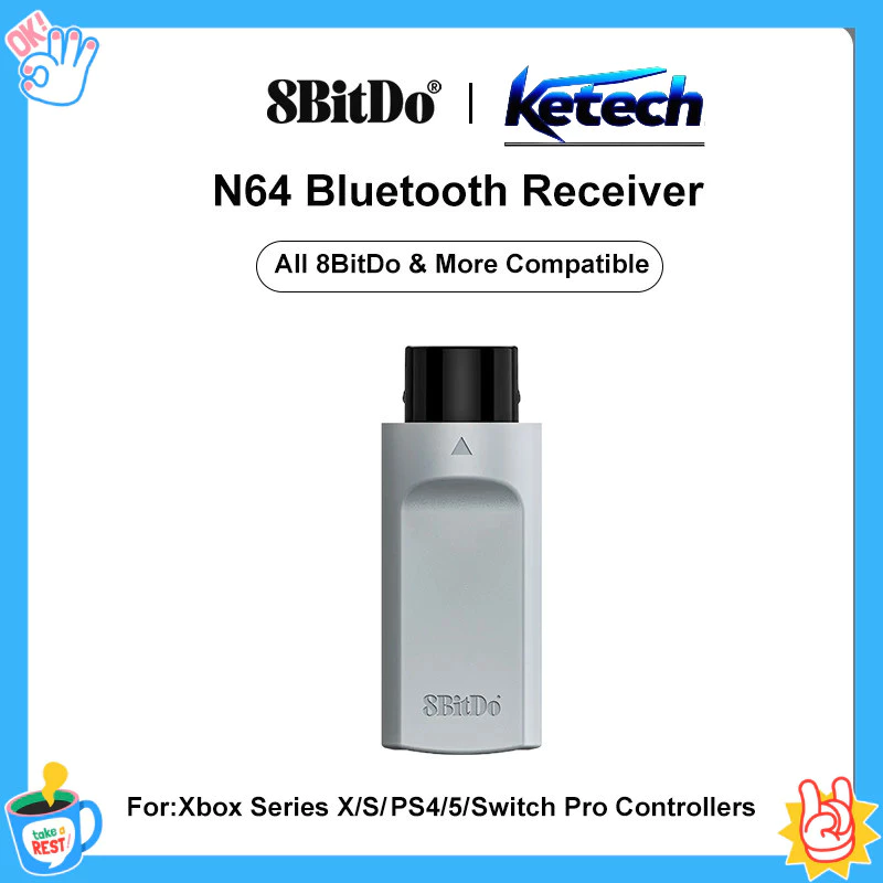 8BitDo Retro Receiver Adapter สําหรับ N64 คอนโซลและ Windows 10/11– ใช้งานร่วมกับ Switch Pro, PS5/PS4 และ Xbox Series Controllers