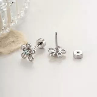 Jinjoo จิวต่างหู Lacy Blossom หนา 0.8 mm. ดีไซน์ดอกไม้ประดับพลอย สแตนเลส316