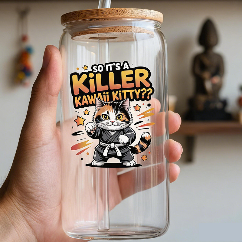 Cool Cat UV DTF สติ๊กเกอร์กันน้ํา Transfer Decal พร้อมพื้นผิวเหมือนคริสตัลเคลือบเงา