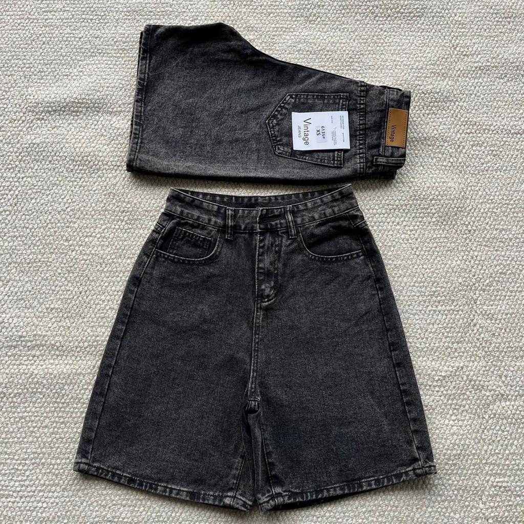 กางเกงยีนส์3ส่วน สีดำสโนว์ เอวสูงทรงสวย ผ้าไม่ยืด ป้ายvintage #6135