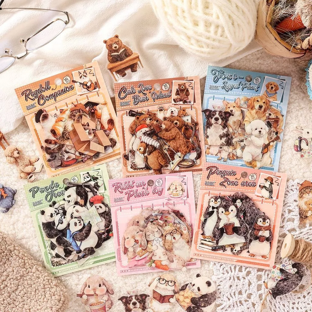 Journamm 30pcs PET สติกเกอร์สุนัขแมวสติกเกอร์สมุดภาพตกแต่งสติกเกอร์สําหรับ Journaling Scrapbooking Planner DIY หัตถกรรมตกแต่ง