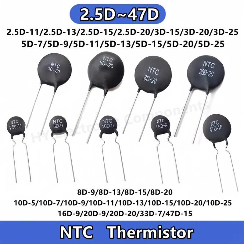 10PCS NTC Thermistor อุณหภูมิลบ Coefficient 2.5D 3D 5D 8D 10D 20D 33D 47D - 5 7 9 11 13 15 20 25 MF7