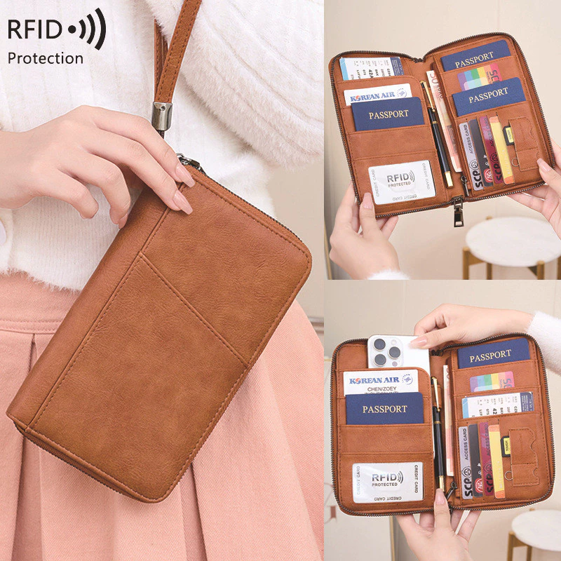 กระเป๋าพาสปอร์ตกันรีด RFID กันแม่เหล็ก มีซิป ใส่เอกสาร ตั๋วเครื่องบิน อเนกประสงค์