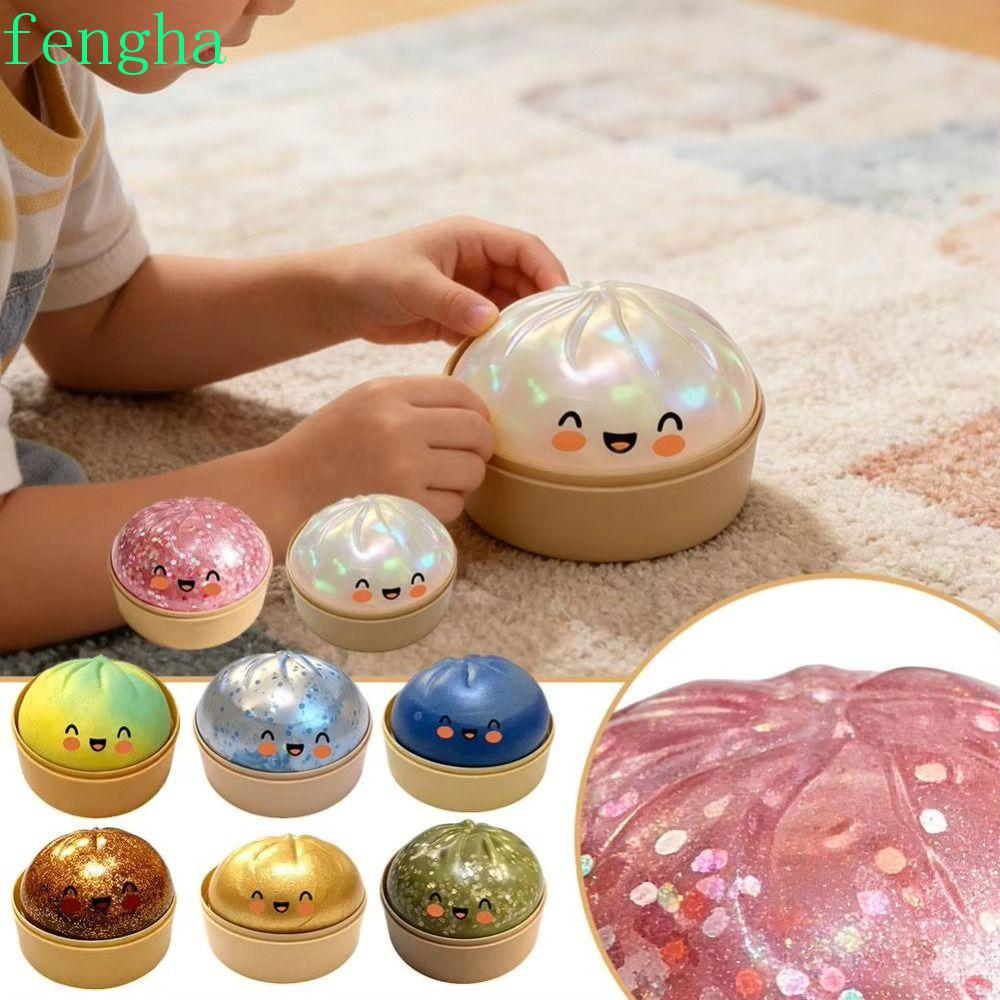 FENGHA Dumpling Squishes, Giant Rainbow Dumpling-Shaped Bun Sensory Balls,จําลองระยิบระยับน่ารักหยิกนุ่ม Squishy ของเล่นเด็กของขวัญ