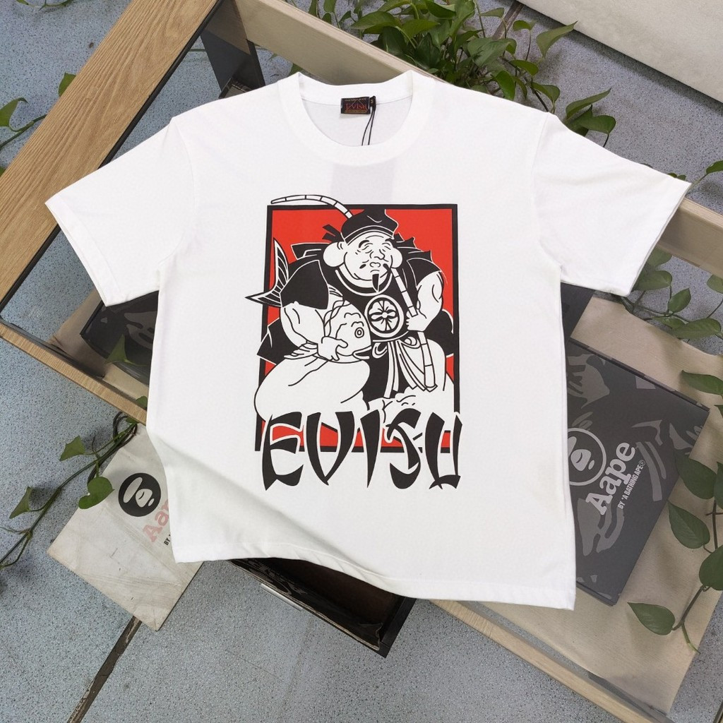 EVISU/Fushen 2026 คลาสสิกรอบคอแขนสั้นเสื้อยืดผู้ชายผู้หญิงสไตล์ Bottoming เสื้อ Street สไตล์ High-En