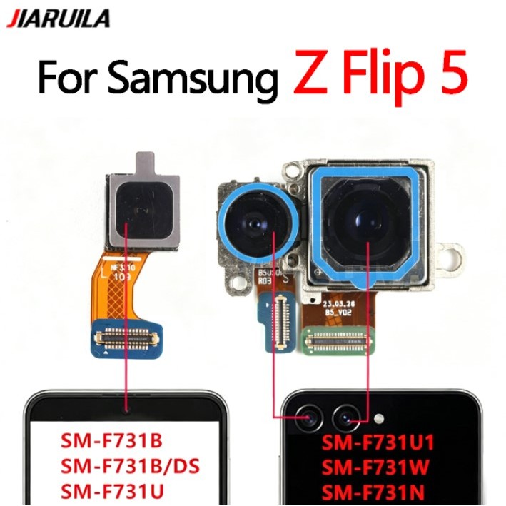 กล้องด้านหน้าด้านหลังสําหรับ Samsung Galaxy Z Flip 5 Backside Frontal Selfie หลังกว้าง Facing หลักโมดูลกล้อง Flex Cable