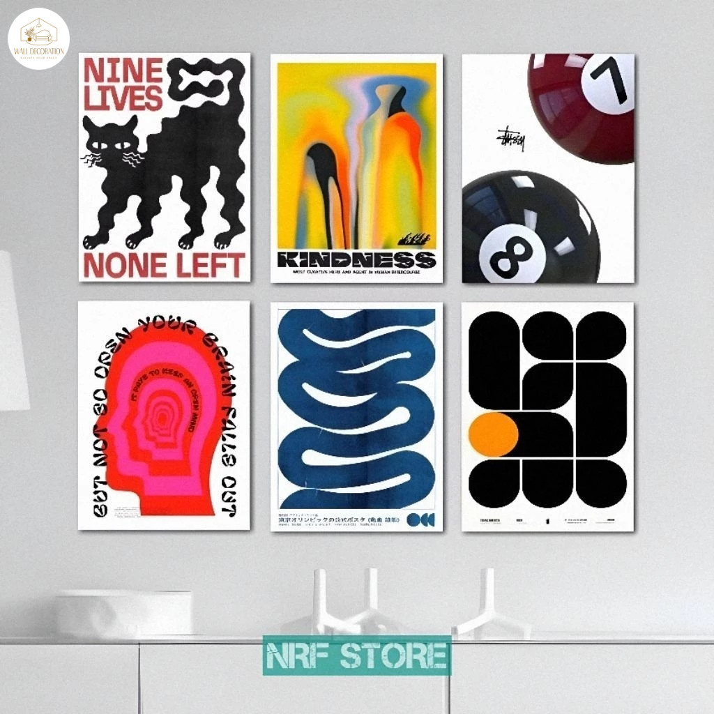 ของตกแต่งผนังห้องนอน สไตล์ Aesthetic — โปสเตอร์ติดผนัง ลาย Bauhaus และ Stussy 8 Ball