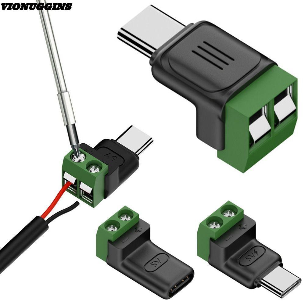 VIONUGGINS USB C ถึง 2Pin Terminal Adapter, Type-C ถึง 2 Pin สกรู Crimp Terminal Block, Solderless ปลั๊กไม่สามารถถ่ายโอนข้อมูลสีเขียวชาร์จเชื่อมต่อสําหรับ DIY หรือซ่อม