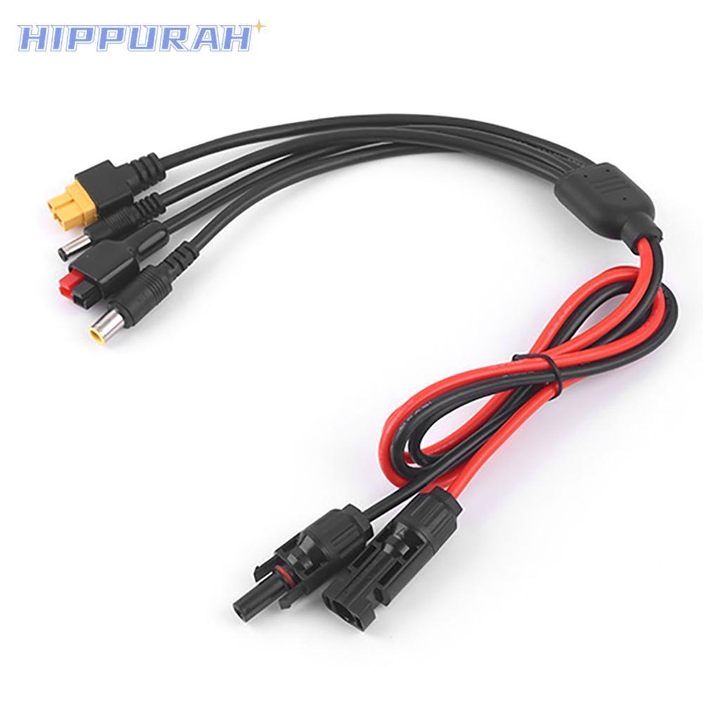 HIPPURAH ลวด, 4 in 1 1 m ความยาวแผงสายต่อ, Connector MC4 ถึง DC5521 7909 XT60 หญิง 30A แผงสายไฟชาร์จ