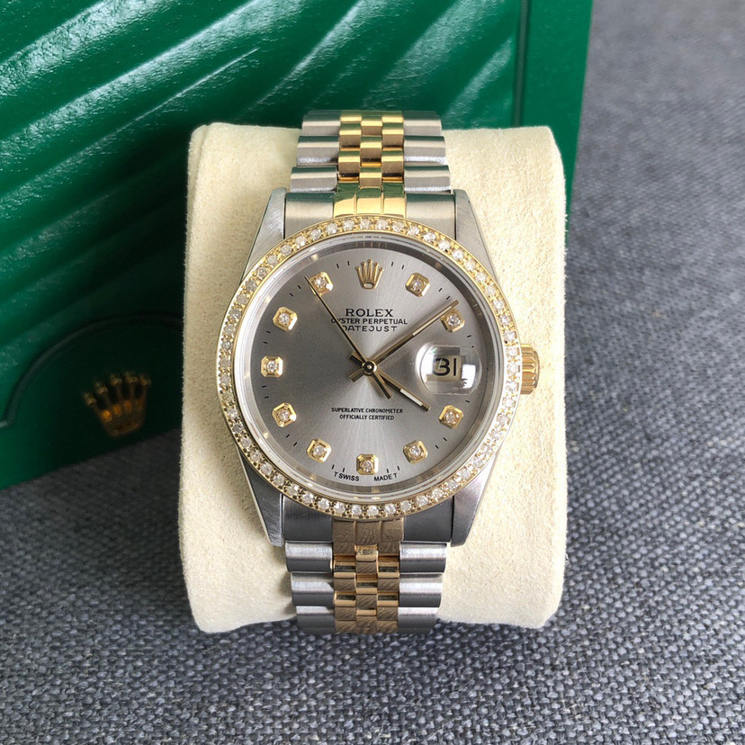 Rolex Rolex Log Type Series 16233 สีเทาเงินระหว่างหน้าปัด Gold Diamond นาฬิกากลไกอัตโนมัติผู้ชาย