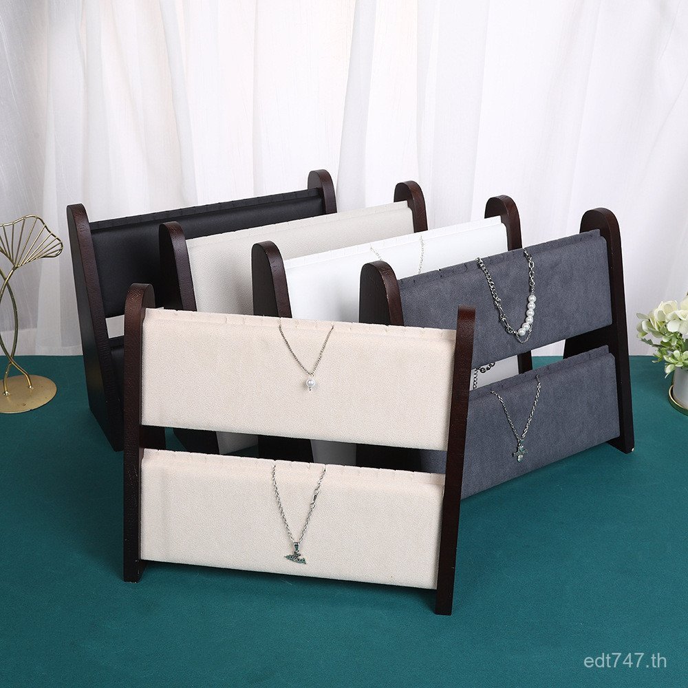 สีคู่ระดับไฮเอนด์แขวนชั้นวางจอแสดงผลชั้นเก็บสร้อยคอวอลนัทเครื่องประดับชั้นวางจอแสดงผลสร้อยข้อมือสร้อ