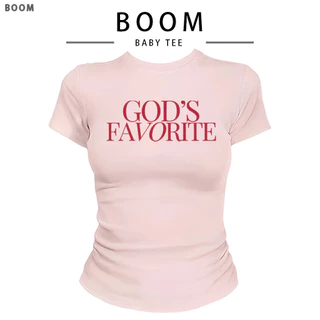 COD（จัดส่งภายใน 24 ชั่วโมง）| เกาหลี ผู้หญิง เสื้อทรง BABY TEE GOD'S FAVORITE