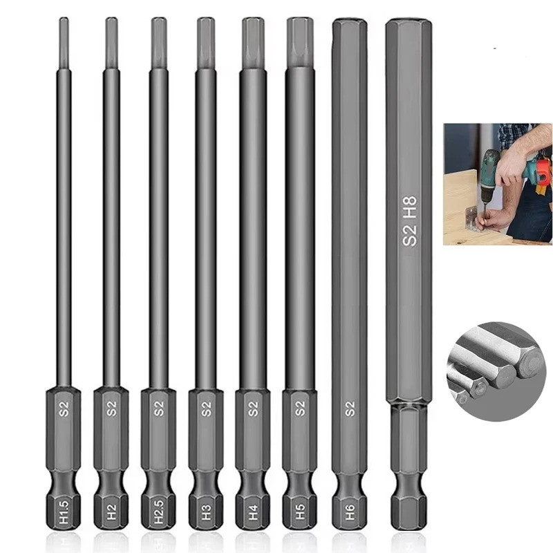 8pcs 100mm Hex Head Allen Wrench Drill Bits Set SAE Metric Allen Electric Hexagonal Bit Screwdriver 