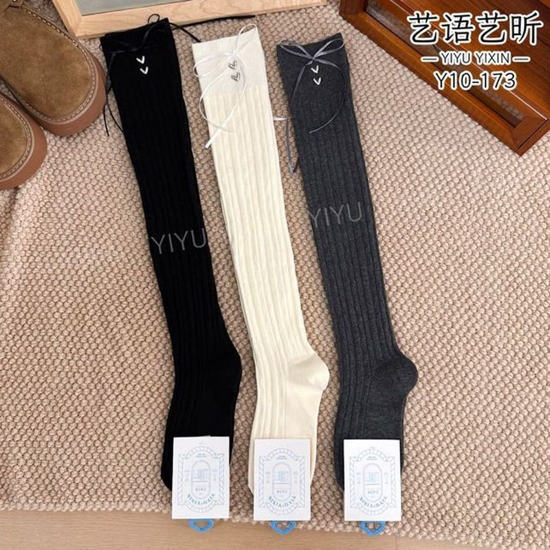 艺语艺昕秋冬蝴蝶结装饰袜过膝高筒袜质感坑条穿搭利器10-17312.9Yiyu Yixin Autumn and Winter Bow Decorative Socks Over-the-knee H