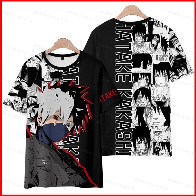 GC1 เสื้อยืด Unisex Naruto Short Sleeve Tops Fashion Anime Tee Casual Loose Obito Kakashi Shirt Plus