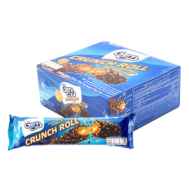 เจอรี่ เวเฟอร์โรลไส้ครีมนมกลิ่นวานิลลาเคลือบคาราเมล 24 กรัม แพ็ค 12 ห่อ (GERY CRUNCH ROLL WAFER ROLL
