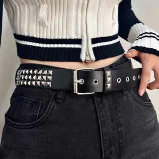 (พร้อมส่ง) เข็มขัดแฟชั่นประดับเพชรเทียมสไตล์ Y2K สำหรับผู้ชายและผู้หญิง เข็มขัดสไตล์พังก์พร้อมหัวเข็มขัดแบบหมุด