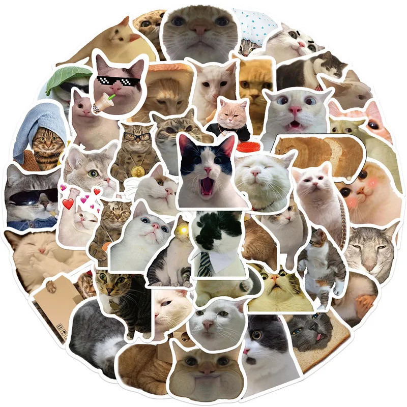 50Pcs Spoof Cat Meme Stickers Cute Cat Graffiti Stickers DIY Phone Guitar Laptop Suitcase Waterproof