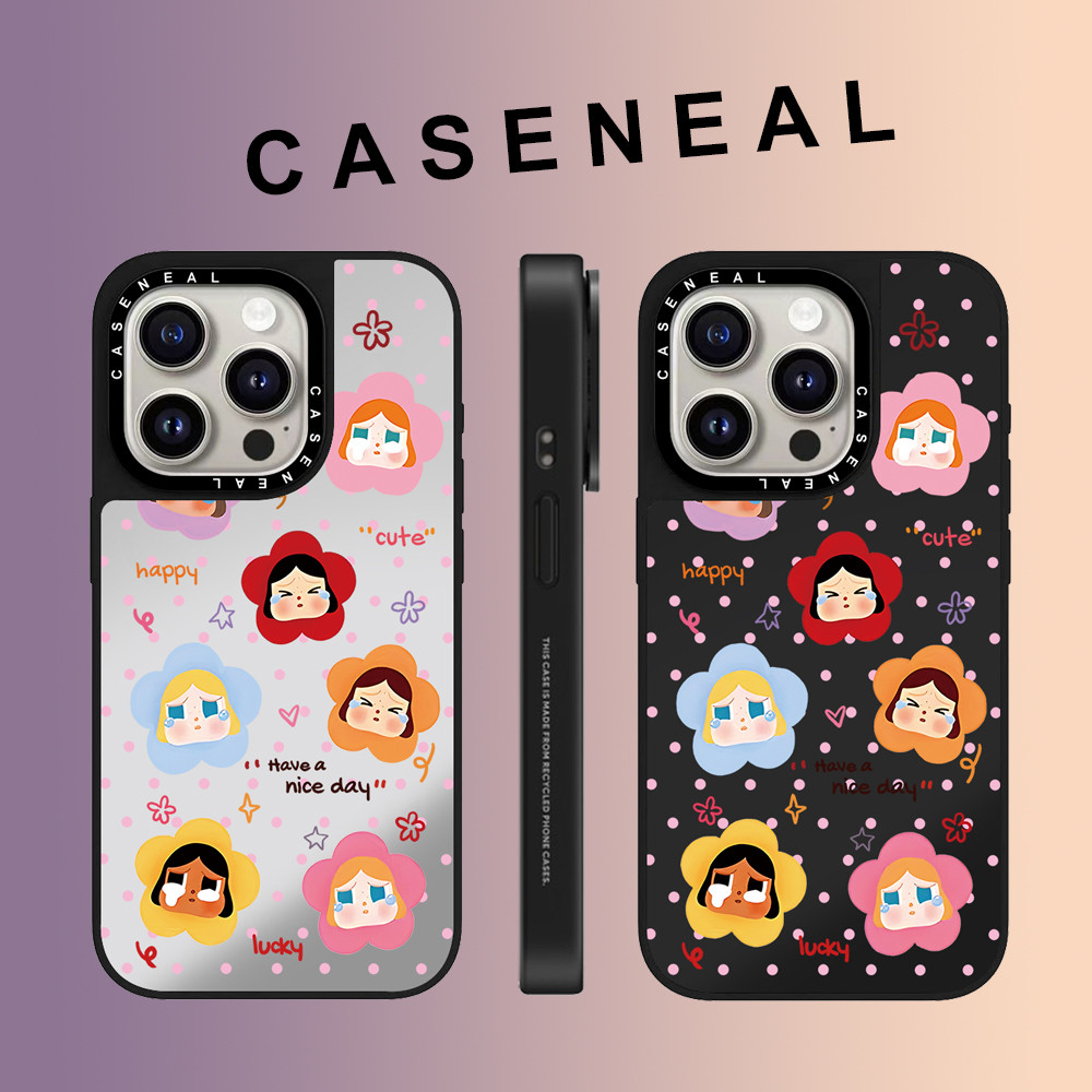CASENEAL การ์ตูน Cry เด็กดอกไม้กระจกใบหน้าโปร่งใสเคสโทรศัพท์สําหรับ iPhone 17 Pro Max 16 ProMax 15Pro 14 Plus 13 12 11 โทรศัพท์กันกระแทกขอบนุ่มฮาร์ดป้องกันกรณี
