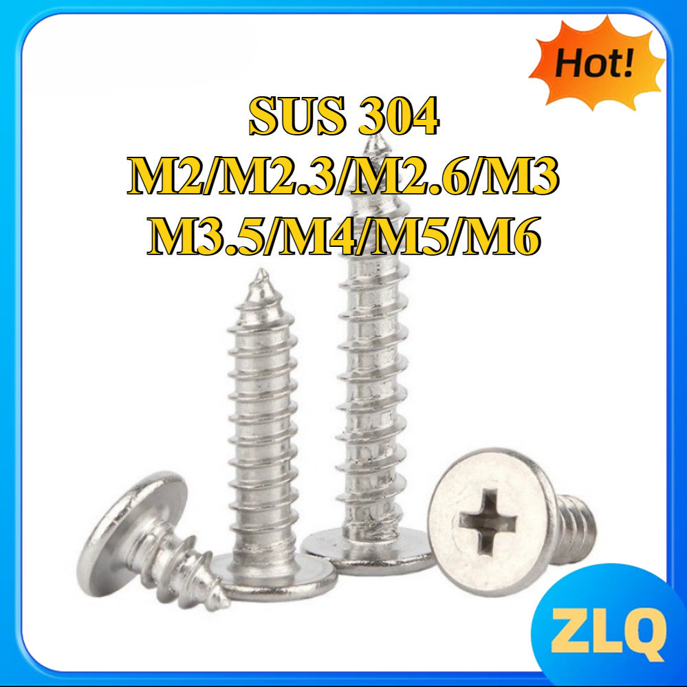 สกรูเกลียวปล่อยหัวแบนบาง สแตนเลส304 M2/M2.3/M2.6/M3/M3.5/M4/M5/M6 [z136lq-FC-1]