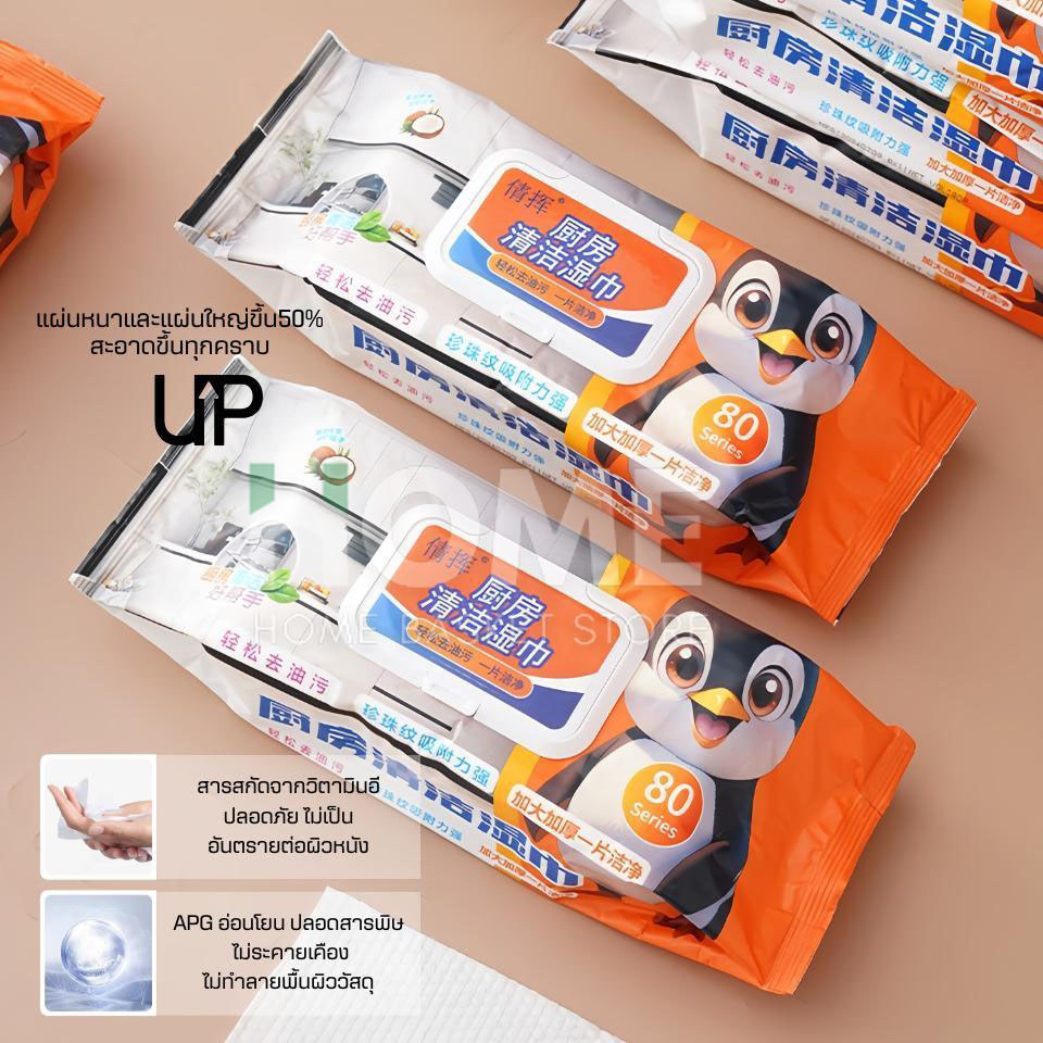 แผ่นทำความสะอาดครัว(1ห่อ/80แผ่นหนาใหญ่) ทิชชู่เช็ดคราบมัน ทิชชู่เปียกทำความสะอาด ผ้าเช็ดทำความสะอาด - รูปที่ 6