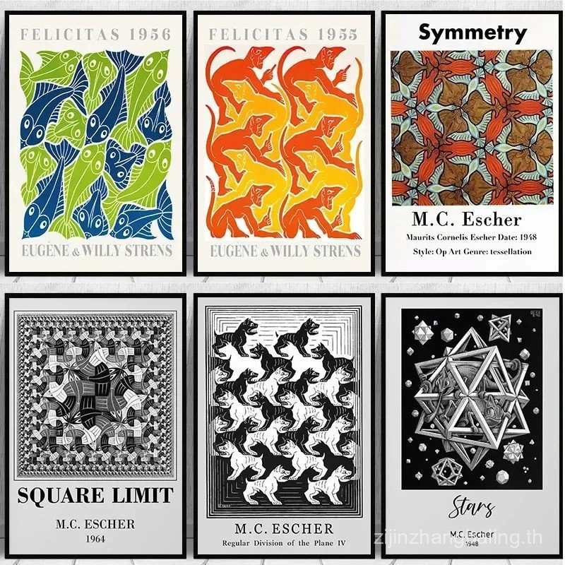 ภาพวาดผ้าใบ Wall Art Picture MC Escher Surreal Art Exhibition บทคัดย่อโปสเตอร์งานศิลปะสําหรับห้องตกแ